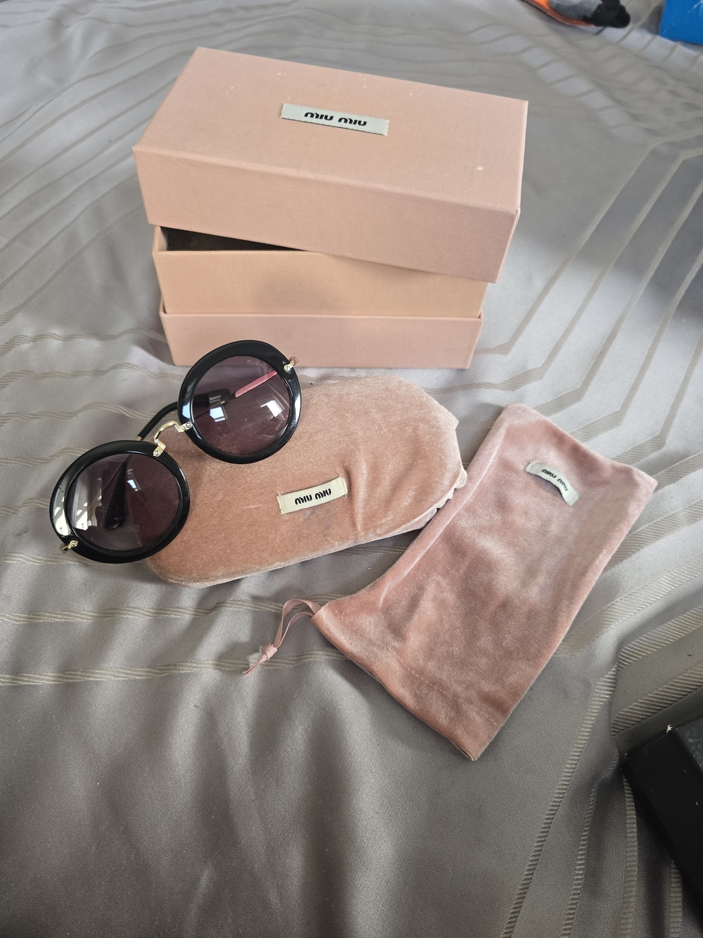 Miu Miu Pink Velvet Sunglasses Case & Pouch Set Damage